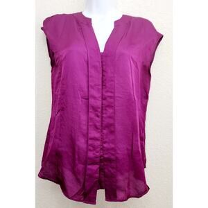 Coldwater Creek Purple Hidden Button Sleeveless Top XS Lightweight Pleated Soft